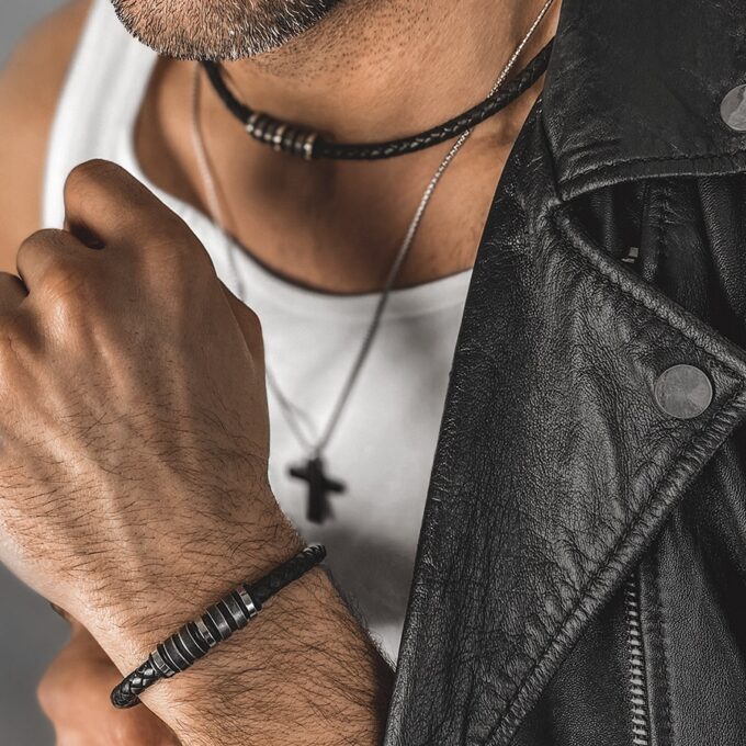 N7657b Bracelet cuir homme artisanal tressé Acier Inoxydable - Bijoux Bracelets en ligne Ninanina