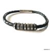 N7657d Bracelet cuir homme artisanal noir tressé et acier inoxydable - Bijoux Bracelets en ligne Ninanina