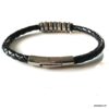 N7657e Bracelet cuir homme artisanal noir tressé et acier inoxydable - Bijoux Bracelets en ligne Ninanina