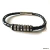 N7657g Bracelet cuir homme artisanal noir tressé et acier inoxydable - Bijoux Bracelets en ligne Ninanina