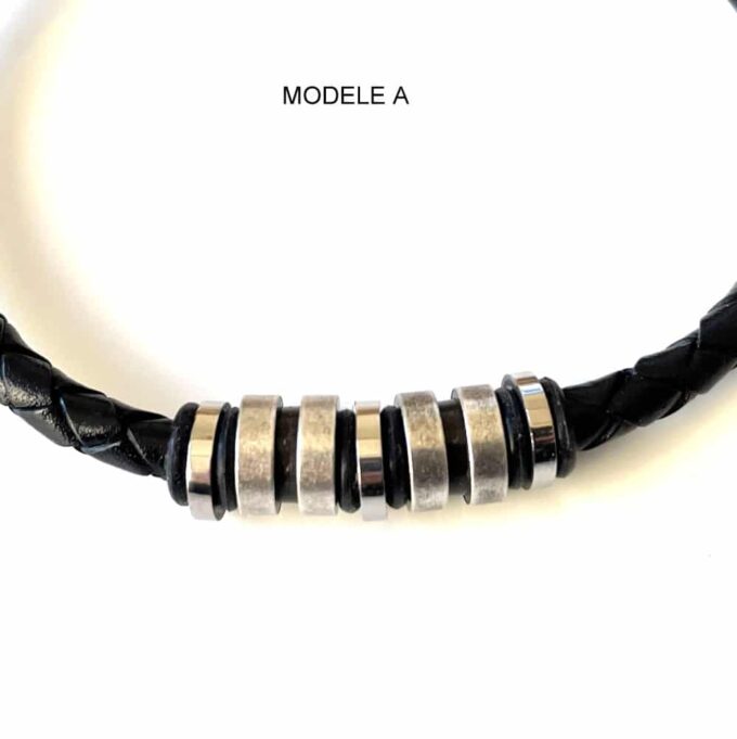 N7657h Bracelet cuir homme artisanal noir tressé et acier inoxydable - Bijoux Bracelets en ligne Ninanina