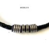 N7657i Bracelet cuir homme artisanal noir tressé et acier inoxydable - Bijoux Bracelets en ligne Ninanina