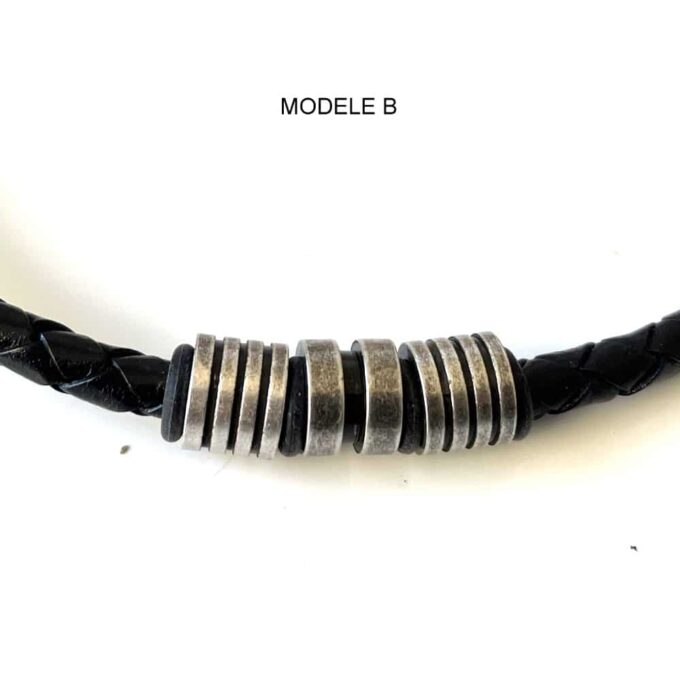 N7657i Bracelet cuir homme artisanal noir tressé et acier inoxydable - Bijoux Bracelets en ligne Ninanina