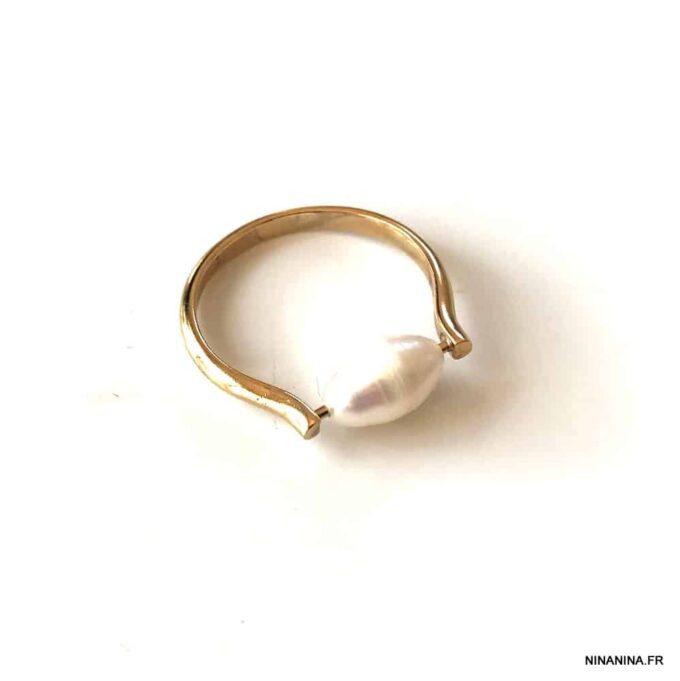 N7666b Bague perle d'eau douce blanche plaqué or femme - Bijoux Bagues en ligne Ninanina