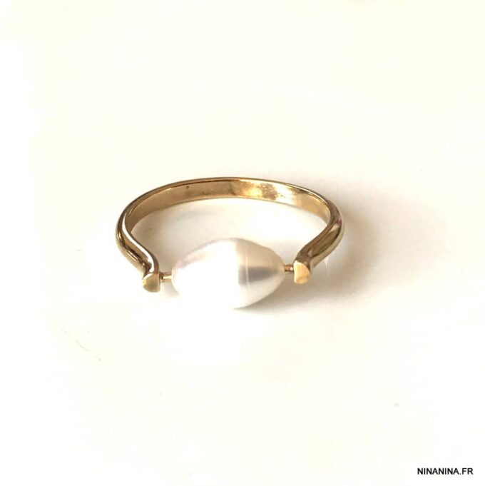 N7666c Bague perle d'eau douce blanche plaqué or femme - Bijoux Bagues en ligne Ninanina
