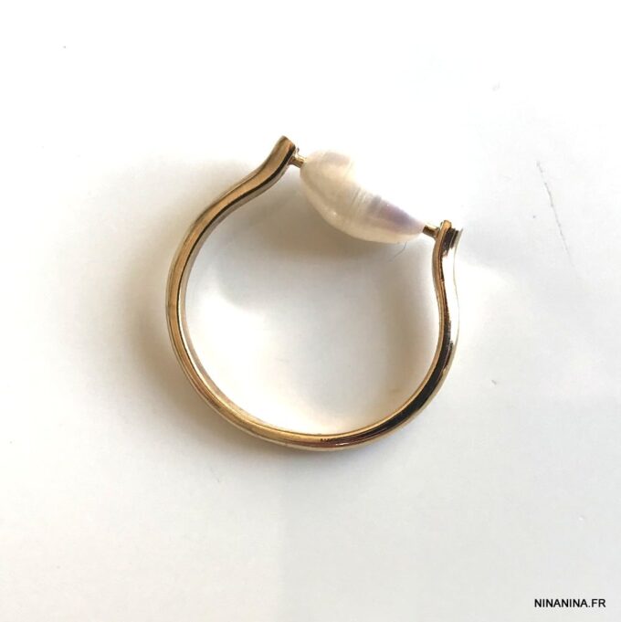 N7666e Bague perle d'eau douce blanche plaqué or femme - Bijoux Bagues en ligne Ninanina
