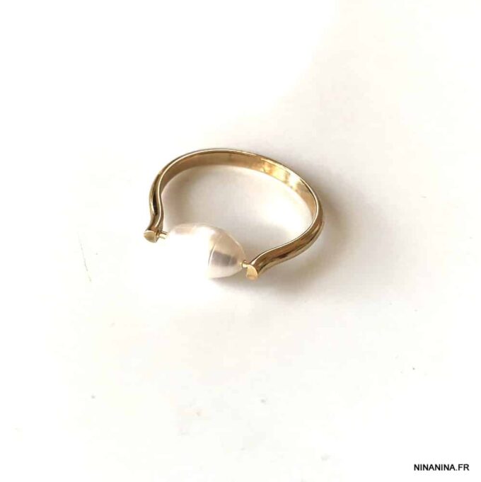 N7666g Bague perle d'eau douce blanche plaqué or femme - Bijoux Bagues en ligne Ninanina