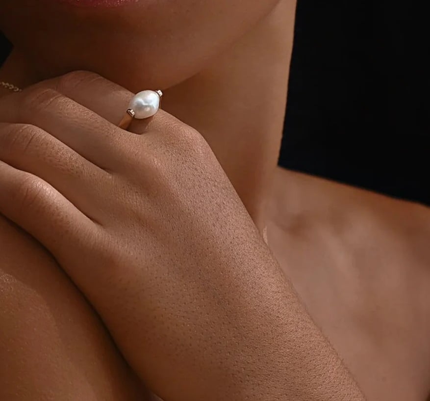 Bague perle d eau douce blanche plaqu or femme Ninanina