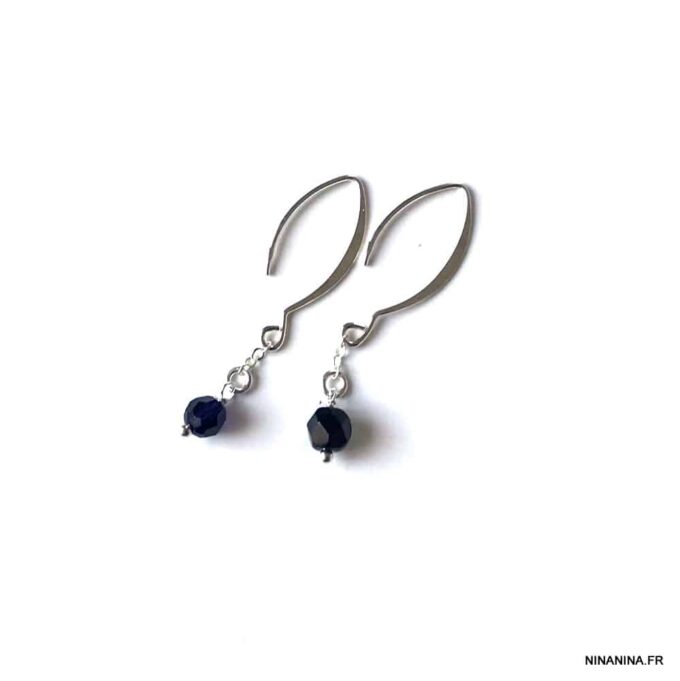 N7284b Boucles d'oreilles perles swarovski noires Argent 925 - Bijoux Boucle d'oreille en ligne Ninanina