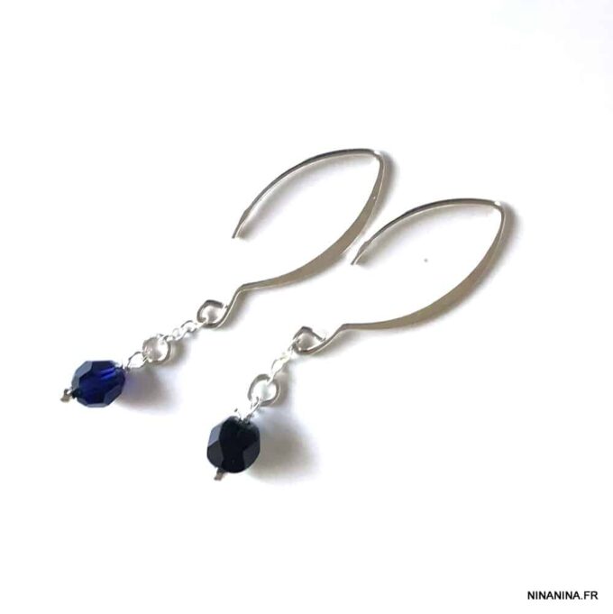 N7284d Boucles d'oreilles perles swarovski noires Argent 925 - Bijoux Boucle d'oreille en ligne Ninanina