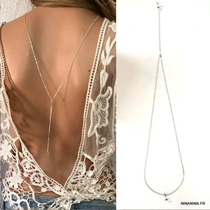 N7678a Bijou De Dos Swarovski Goutte Cristal Et Argent 925 - Bijoux Colliers en ligne Ninanina