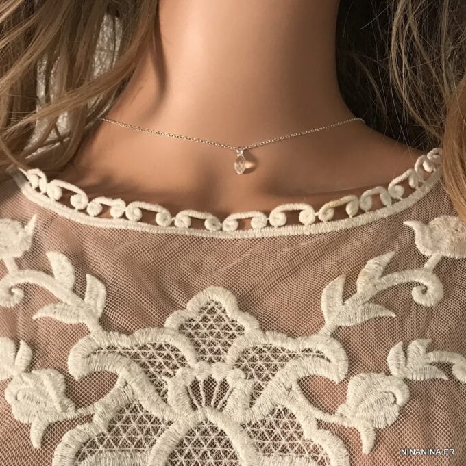 N7678b Bijou De Dos Swarovski Goutte Cristal Et Argent 925 - Bijoux Colliers en ligne Ninanina