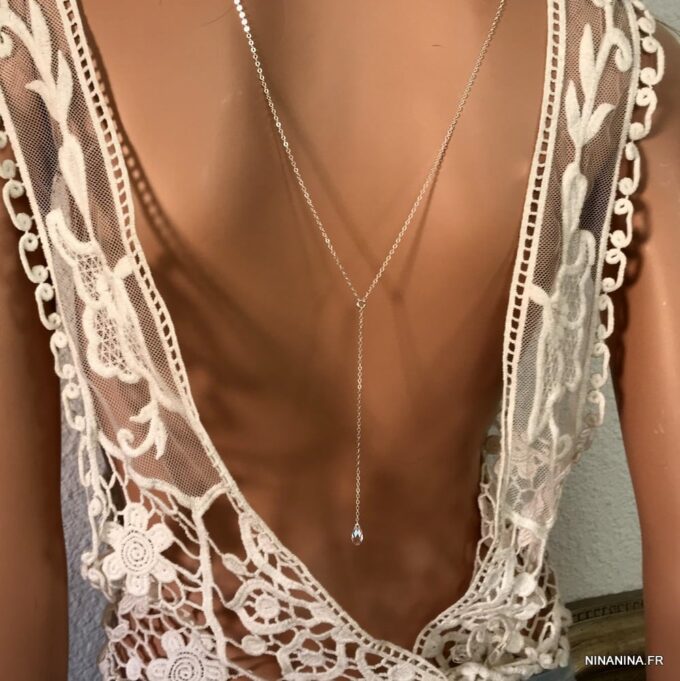 N7678c Bijou De Dos Swarovski Goutte Cristal Et Argent 925 - Bijoux Colliers en ligne Ninanina