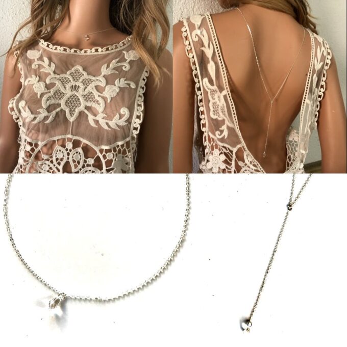 N7678d Bijou De Dos Swarovski Goutte Cristal Et Argent 925 - Bijoux Colliers en ligne Ninanina