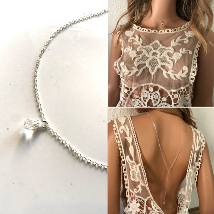 N7678g Bijou De Dos Swarovski Goutte Cristal Et Argent 925 - Bijoux Colliers en ligne Ninanina