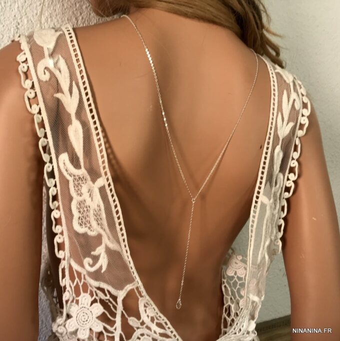 N7678i Bijou De Dos Swarovski Goutte Cristal Et Argent 925 - Bijoux Colliers en ligne Ninanina