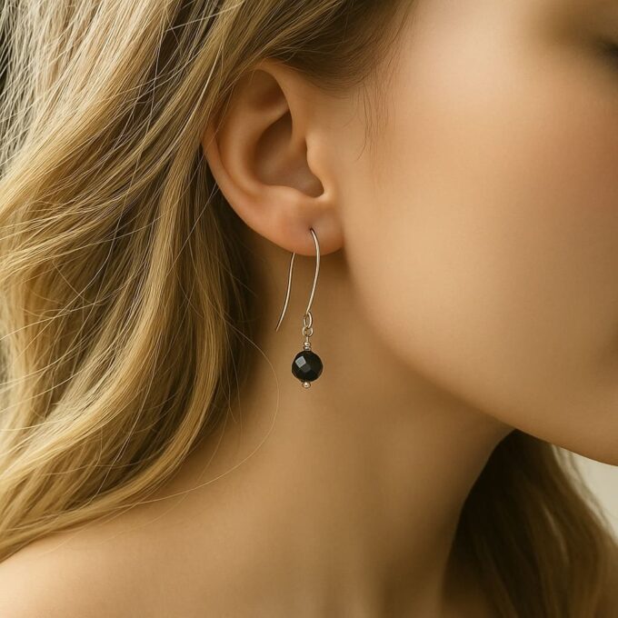 N7684 Boucles d'Oreilles Pendantes Avec Perles Cristal De Swarovski Noires Et Argent 925 - Bijoux Boucle d'oreille cristal en ligne Ninanina