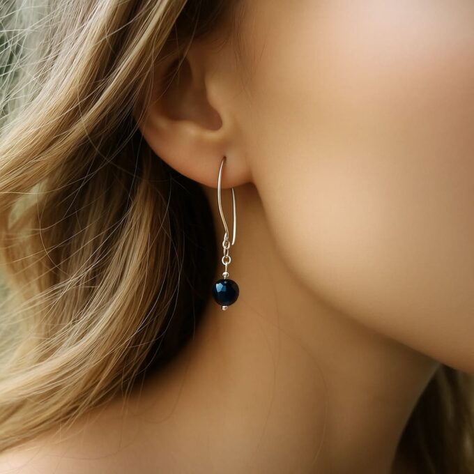 N7684a Boucles d'Oreilles Pendantes Avec Perles Cristal De Swarovski Noires Et Argent 925 - Bijoux Boucle d'oreille cristal en ligne Ninanina