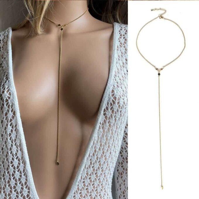 N7685 Collier décolleté plongeant or acier inoxydable doré - Bijoux Colliers femmes en ligne Ninanina Bijou artisanal : collier décolleté plongeant en or et acier inoxydable doré - Accessoire raffiné fabriqué en France