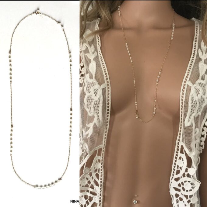 N7687 Sautoir Pierre De Lune Blanche Et Plaqué Or 80 cm - Bijoux Colliers en ligne Ninanina