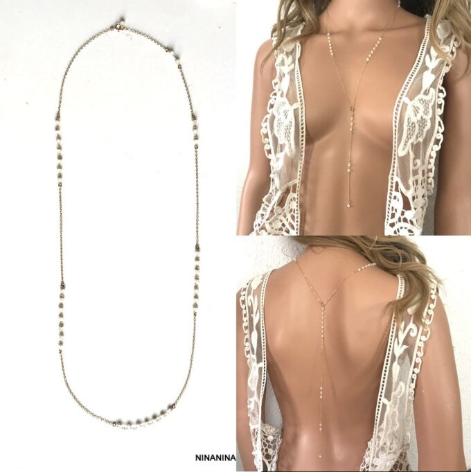 N7687b Sautoir Pierre De Lune Blanche Et Plaqué Or 80 cm - Bijoux Colliers en ligne Ninanina