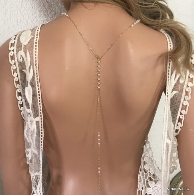 N7687c Sautoir Pierre De Lune Blanche Et Plaqué Or 80 cm - Bijoux Colliers en ligne Ninanina