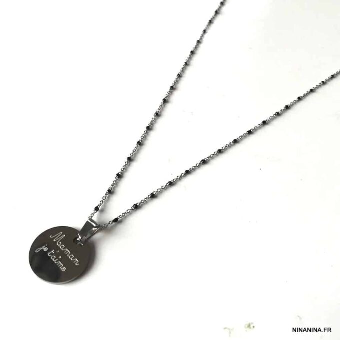 N7690d Collier je t'aime Maman Petites Perles Acier Inoxydable - Bijoux Colliers en ligne Ninanina