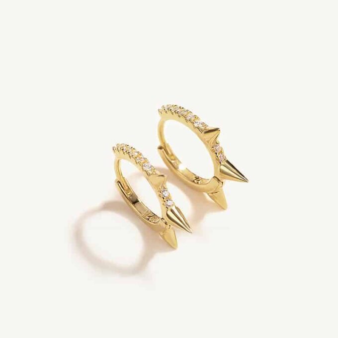 N7695b Mini creoles à pointe punk Argent 925 plaqué or - Bijoux Boucles d oreilles en ligne Ninanina