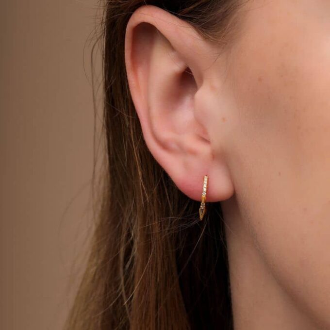 N7695c Mini creoles à pointe punk Argent 925 plaqué or - Bijoux Boucles d oreilles en ligne Ninanina