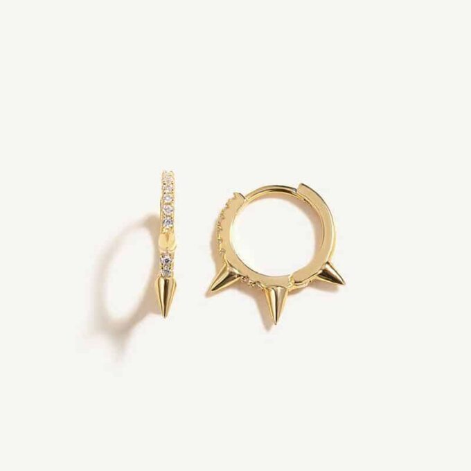 N7695e Mini creoles à pointe punk Argent 925 plaqué or - Bijoux Boucles d oreilles en ligne Ninanina