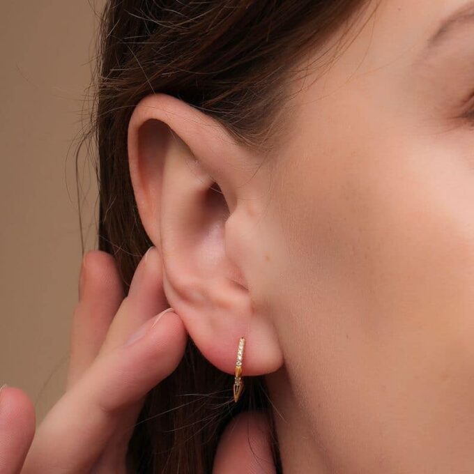 N7695f Mini creoles à pointe punk Argent 925 plaqué or - Bijoux Boucles d oreilles en ligne Ninanina