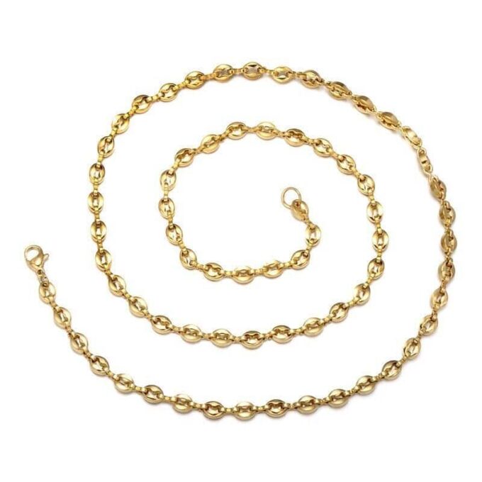 N7697a Chaîne en grain de café or Acier Inoxydable doré 5mm - Bijoux Colliers en ligne Ninanina