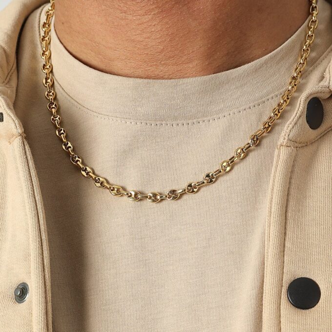 N7697c Chaîne en grain de café or Acier Inoxydable doré 5mm - Bijoux Colliers en ligne Ninanina