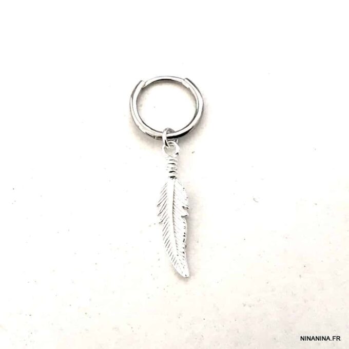 N7617a Boucle d'Oreille Cartilage Femme Plume Argent 925 - Bijoux Boucles d'oreilles en ligne Ninanina