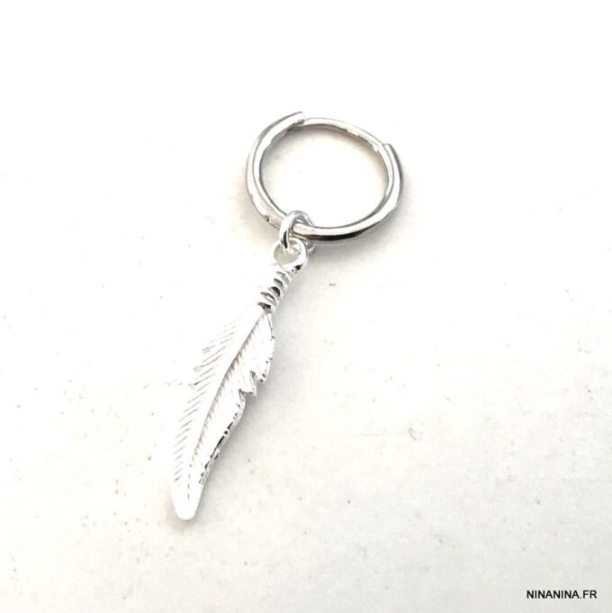 N7617e Boucle d'Oreille Cartilage Femme Plume Argent 925 - Bijoux Boucles d'oreilles en ligne Ninanina