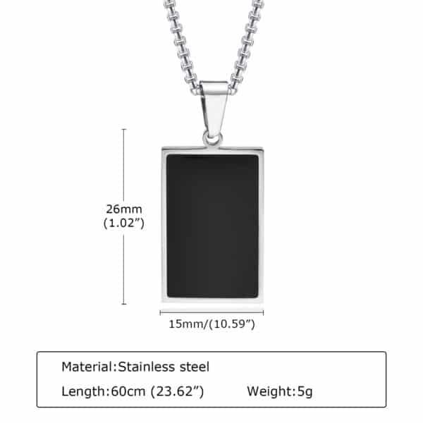 Collier Homme GAVU Pendentif Plaque Rectangle - Acier Tungstène, Chaîne Acier Inox 50cm, Design 3D