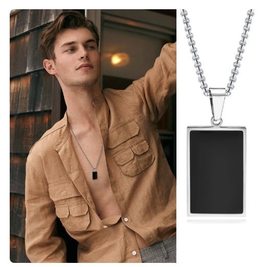 Collier unique noir rectangle