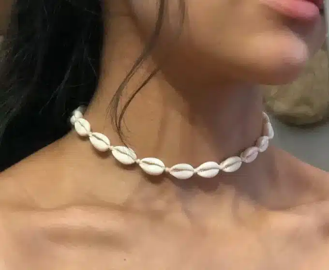 N7700e Collier cauris ras de cou homme ou femme - Bijoux Colliers en ligne Ninanina