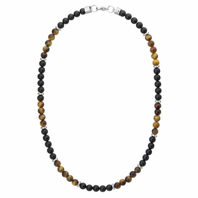 N7649 Collier Oeil du tigre homme Acier inoxydable 42 cm - Bijoux Colliers en ligne Ninanina