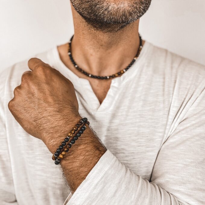 N7649b Collier Oeil du tigre homme Acier inoxydable 42 cm - Bijoux Colliers en ligne Ninanina