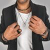 N7661b Bracelet cuir homme luxe tressé Acier Inoxydable - Bijoux Bracelets en ligne Ninanina