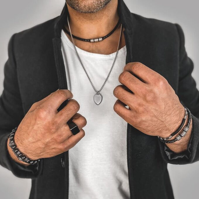 N7661b Bracelet cuir homme luxe tressé Acier Inoxydable - Bijoux Bracelets en ligne Ninanina