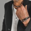 N7661c Bracelet cuir homme luxe tressé Acier Inoxydable - Bijoux Bracelets en ligne Ninanina