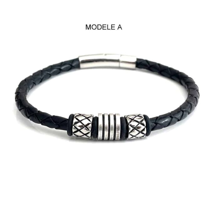 N7661E Bracelet cuir homme luxe tressé Acier Inoxydable - Bijoux Bracelets en ligne Ninanina
