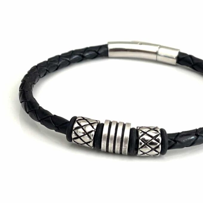 N7661G Bracelet cuir homme luxe tressé Acier Inoxydable - Bijoux Bracelets en ligne Ninanina