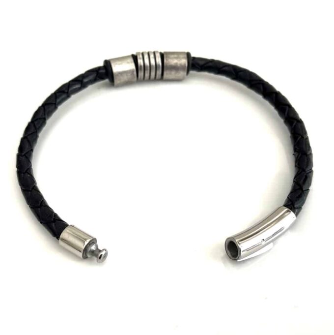 N7661H Bracelet cuir homme luxe tressé Acier Inoxydable - Bijoux Bracelets en ligne Ninanina