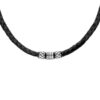 N7662b Collier cuir tressé noir et Acier inoxydable 45 cm - Bijoux Colliers en ligne Ninanina