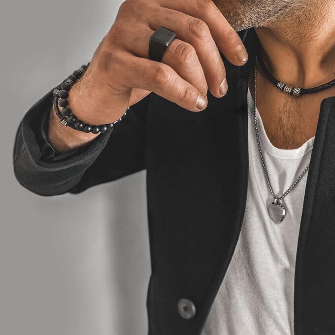 N7662c Collier cuir tressé noir et Acier inoxydable 45 cm - Bijoux Colliers en ligne Ninanina