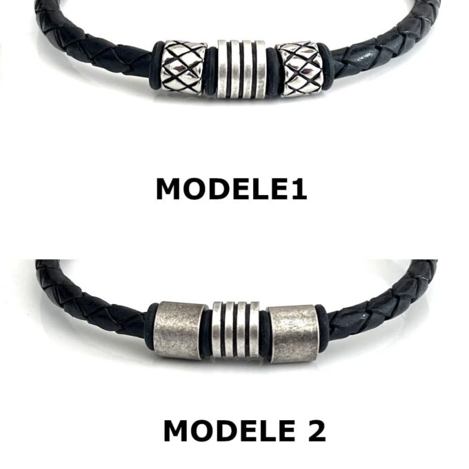 N7662F Collier cuir tressé noir et Acier inoxydable 45 cm - Bijoux Colliers en ligne Ninanina