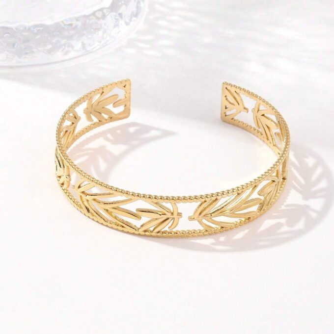 N7714 Bracelet manchette ajouré acier doré femme 12mm - Bijoux Bracelets en ligne Ninanina